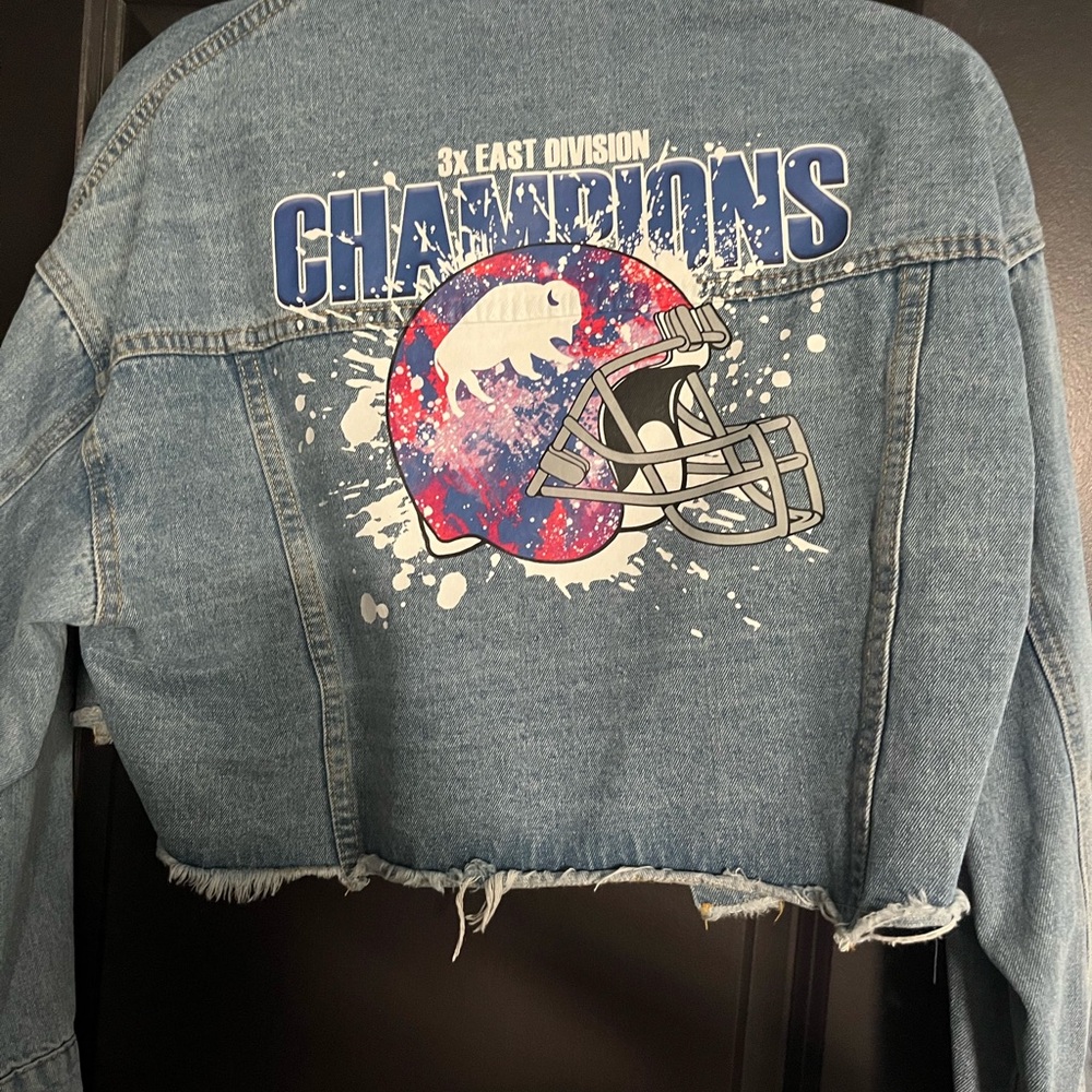 Denim Cropped Jacket with Splash Helmet Buffalo Bills